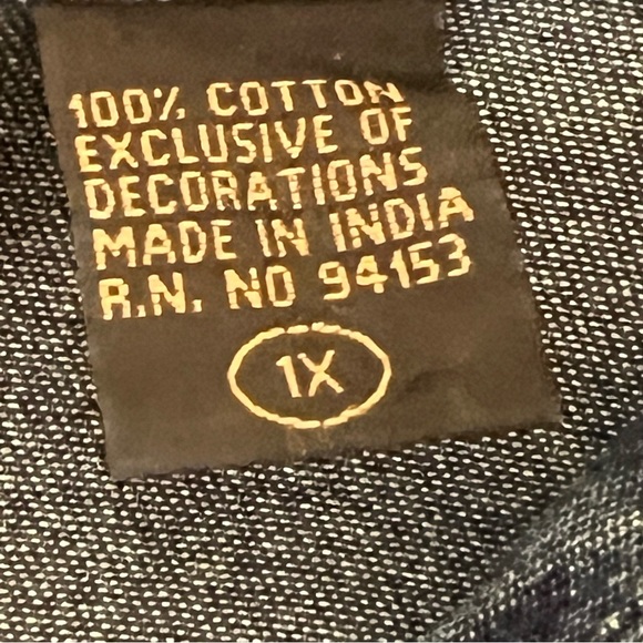 Womens Sz 1X Holiday Embroidered Button Down Denim Shirt Top New Direction - Picture 5 of 10